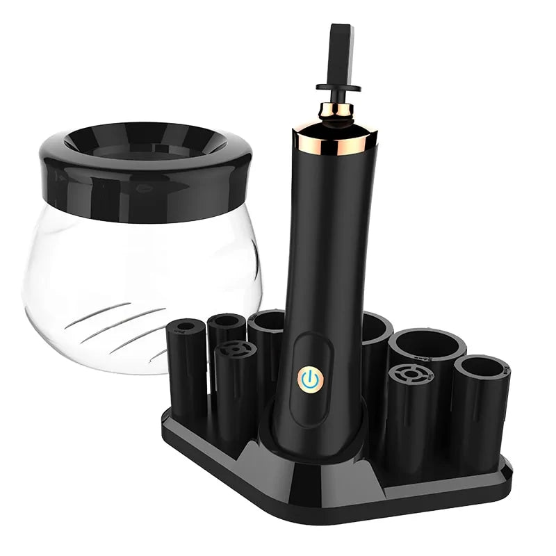 Black hair styling tool with attachments on a white background