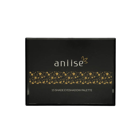 Aniise 15 shade eyeshadow palette packaging on a white background