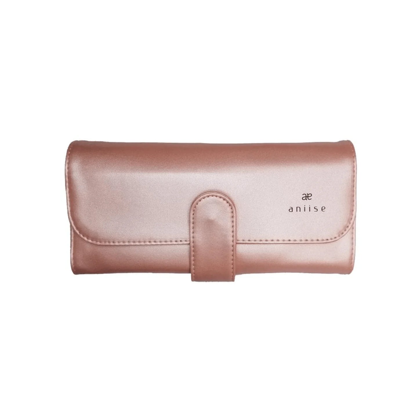 Pink wallet with brand logo on a white background