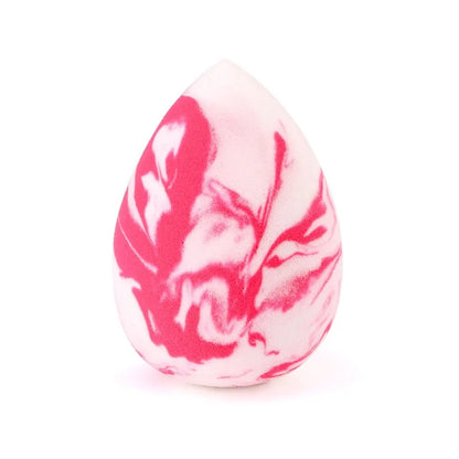 Marbled pink and white egg-shaped object on a white background