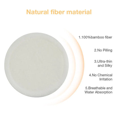 Bamboo fiber material ball with features listed on a white background