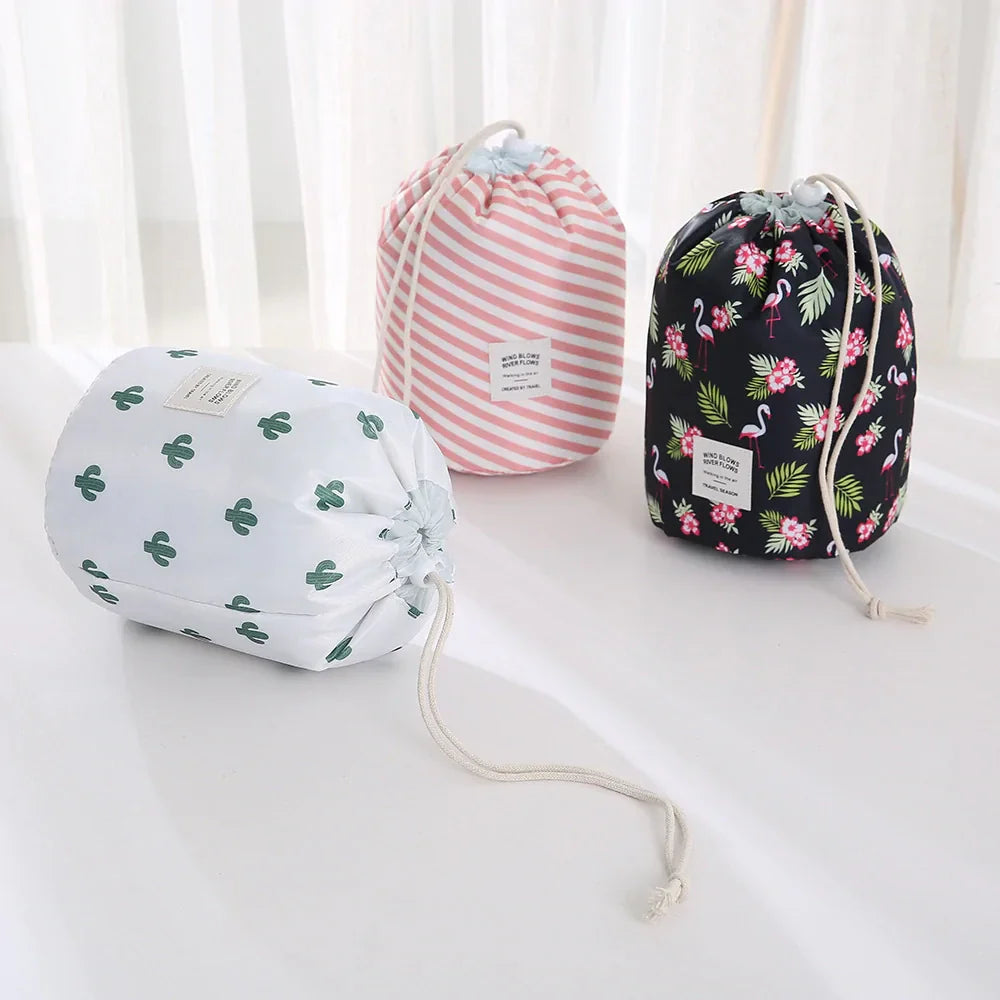 Three drawstring bags with different patterns on a white background