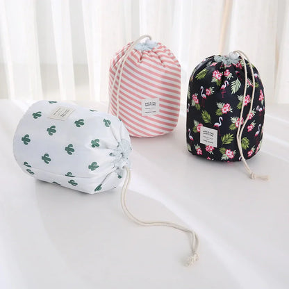 Three drawstring bags with different patterns on a white background