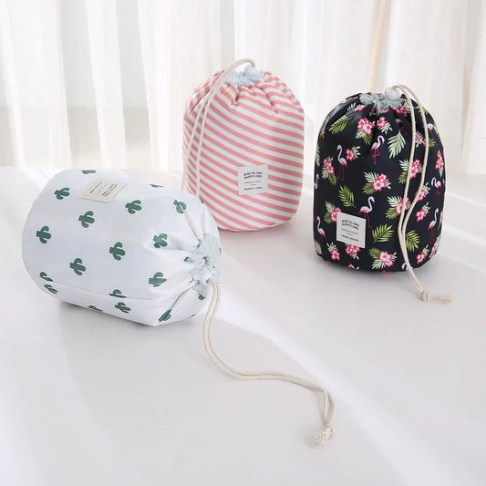Three drawstring bags with different patterns on a white background