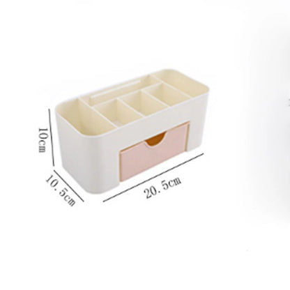Rectangular white organizer with compartments and dimensions on a white background