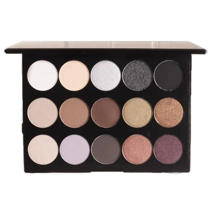Makeup eyeshadow palette with various colors on a white background