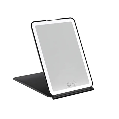 Black stand with a reflective surface on a white background