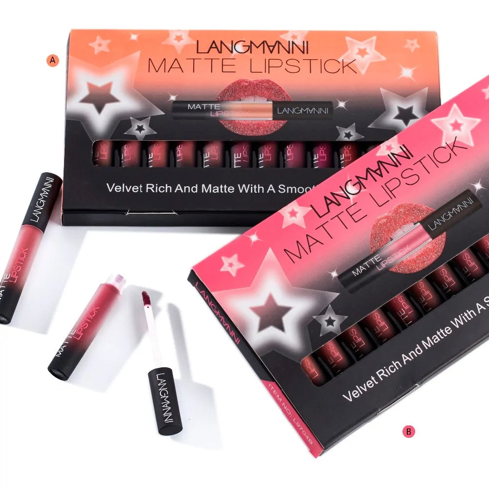 Langmanni matte lipstick set with packaging on a white background